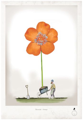 Bloomin' Orange - Whimsical Fun Gardening Print by Tony Fernandes